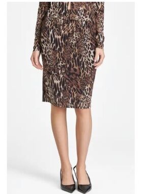 WAYF Maude Leopard Print Mesh Pencil Skirt